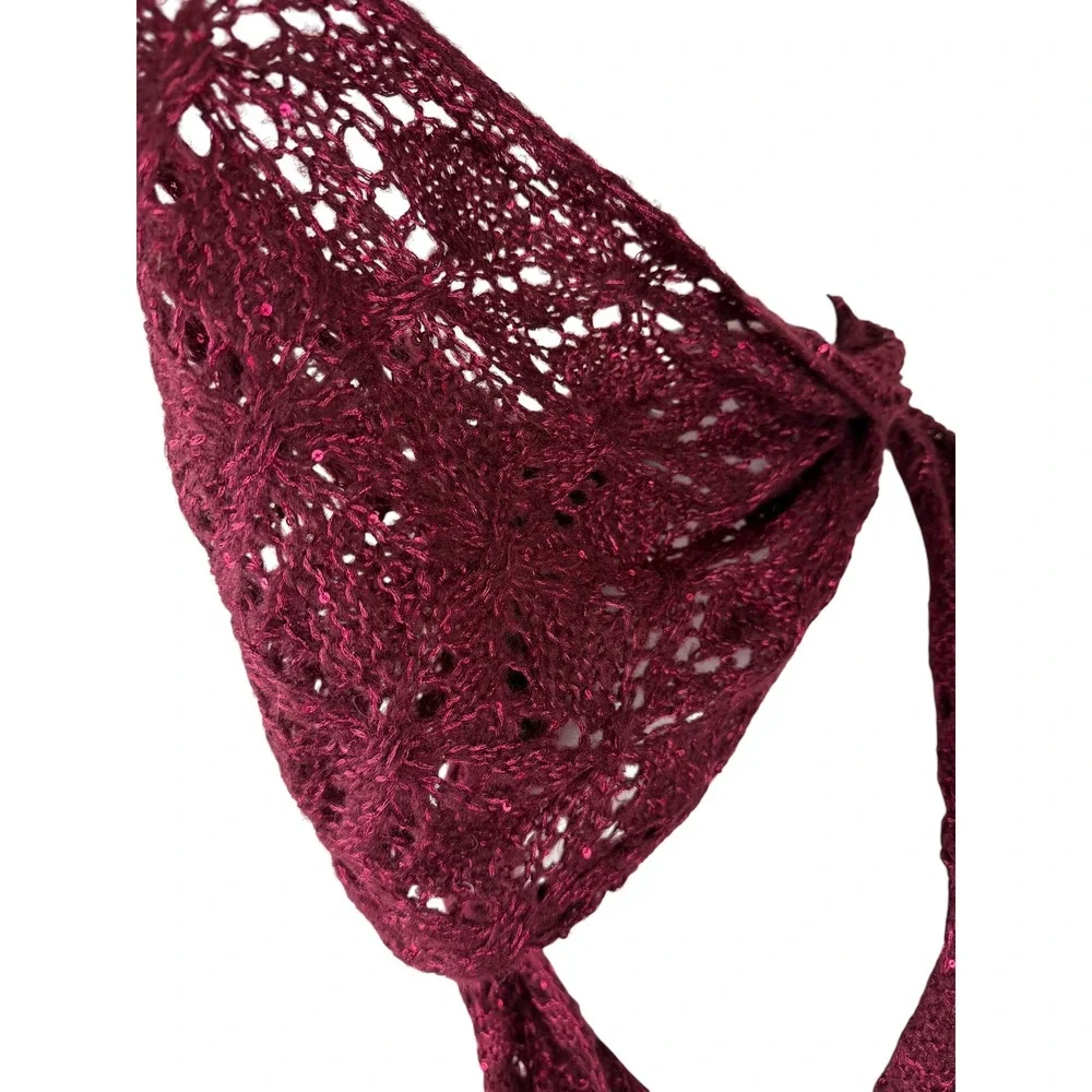 Berkshire‎ Fashion Burgundy Sequin Open Knit Infinity Scarf Wine Red OSFM